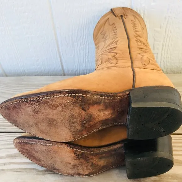 Vintage Abilene Mens Tan Nubuck Leather Cowboy Western Boots 8 EE USA