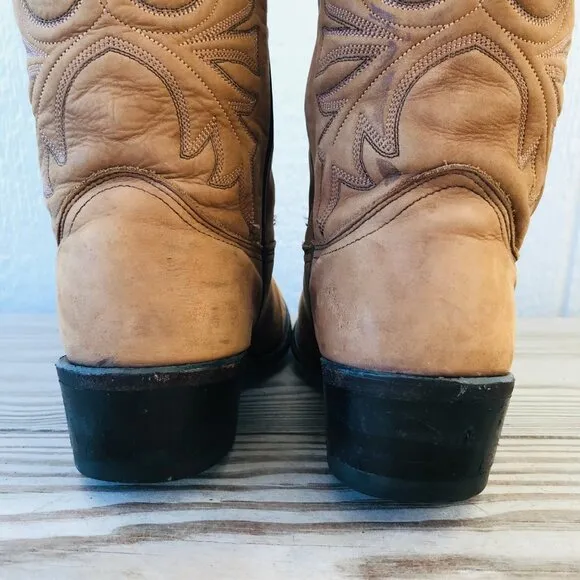 Vintage Abilene Mens Tan Nubuck Leather Cowboy Western Boots 8 EE USA