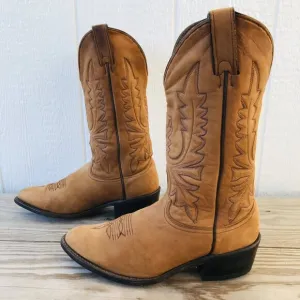 Vintage Abilene Mens Tan Nubuck Leather Cowboy Western Boots 8 EE USA