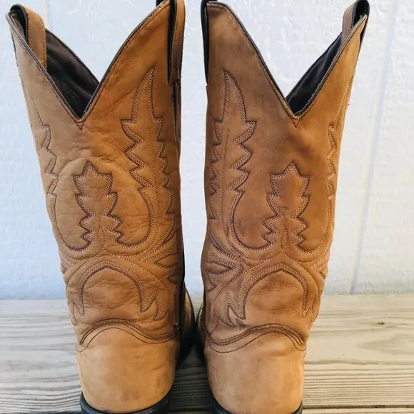 Vintage Abilene Mens Tan Nubuck Leather Cowboy Western Boots 8 EE USA