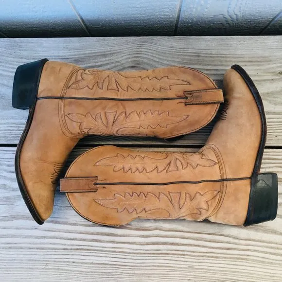Vintage Abilene Mens Tan Nubuck Leather Cowboy Western Boots 8 EE USA