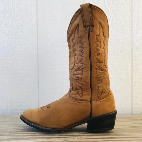 Vintage Abilene Mens Tan Nubuck Leather Cowboy Western Boots 8 EE USA