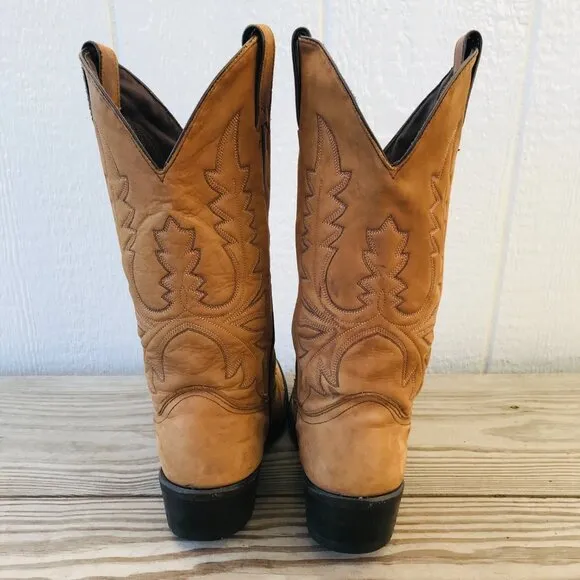 Vintage Abilene Mens Tan Nubuck Leather Cowboy Western Boots 8 EE USA