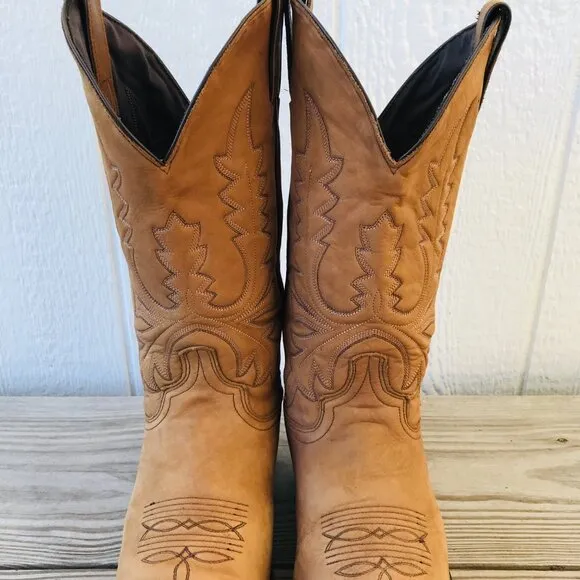 Vintage Abilene Mens Tan Nubuck Leather Cowboy Western Boots 8 EE USA