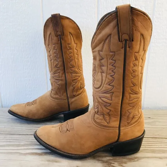Vintage Abilene Mens Tan Nubuck Leather Cowboy Western Boots 8 EE USA