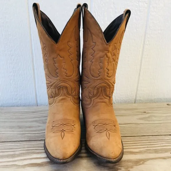 Vintage Abilene Mens Tan Nubuck Leather Cowboy Western Boots 8 EE USA