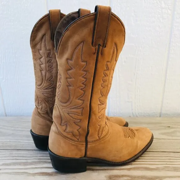 Vintage Abilene Mens Tan Nubuck Leather Cowboy Western Boots 8 EE USA