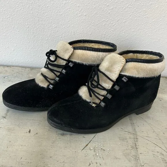 Vintage Aspen after skiing boots Yodelers 60s 70s seuede faux fur lined winter 7