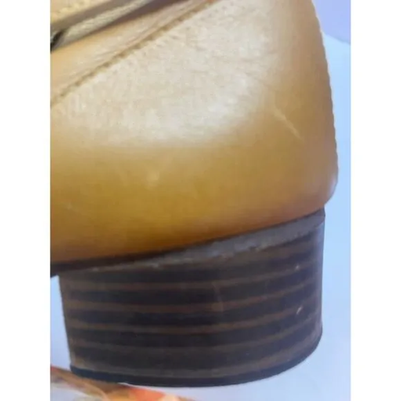 Vintage Beacons Brown Leather Ankle Boots With Low Heel &amp; Buckle Detail Slip on
