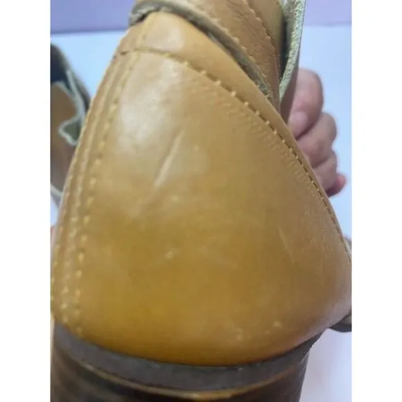 Vintage Beacons Brown Leather Ankle Boots With Low Heel &amp; Buckle Detail Slip on