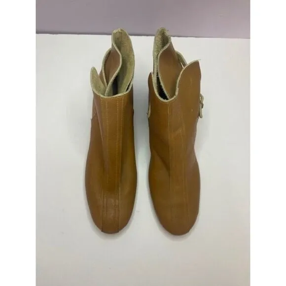 Vintage Beacons Brown Leather Ankle Boots With Low Heel &amp; Buckle Detail Slip on
