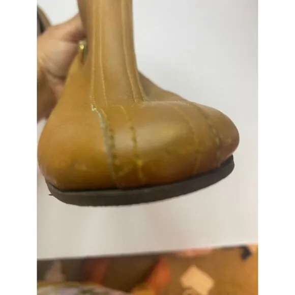 Vintage Beacons Brown Leather Ankle Boots With Low Heel &amp; Buckle Detail Slip on