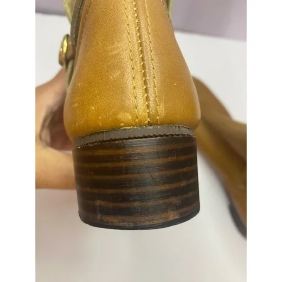 Vintage Beacons Brown Leather Ankle Boots With Low Heel &amp; Buckle Detail Slip on