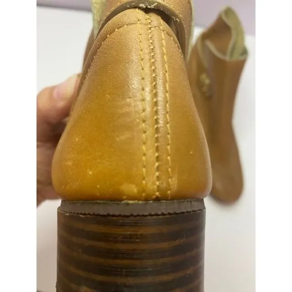 Vintage Beacons Brown Leather Ankle Boots With Low Heel &amp; Buckle Detail Slip on