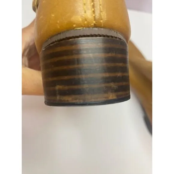 Vintage Beacons Brown Leather Ankle Boots With Low Heel &amp; Buckle Detail Slip on