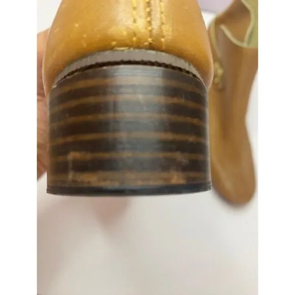 Vintage Beacons Brown Leather Ankle Boots With Low Heel &amp; Buckle Detail Slip on