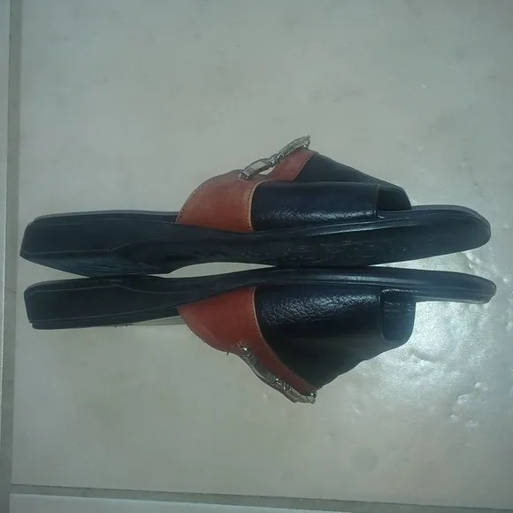 Vintage Brighton Black And Brown Bahama Sandals Womens Size 8 Leather