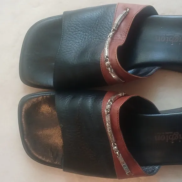 Vintage Brighton Black And Brown Bahama Sandals Womens Size 8 Leather