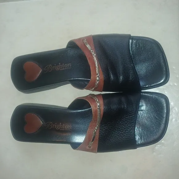 Vintage Brighton Black And Brown Bahama Sandals Womens Size 8 Leather