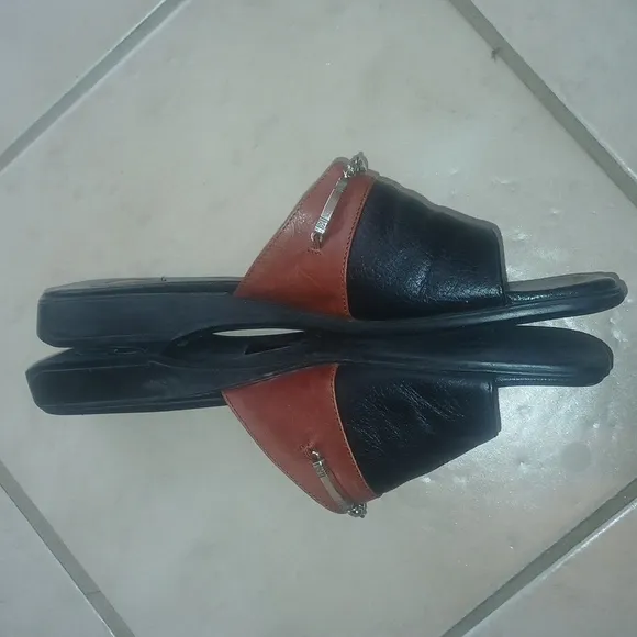 Vintage Brighton Black And Brown Bahama Sandals Womens Size 8 Leather