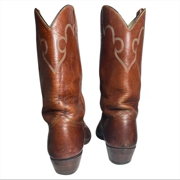 Vintage Brown Leather J Chisolm Boots with Embroidered detail Mens 10.5 D Cowboy