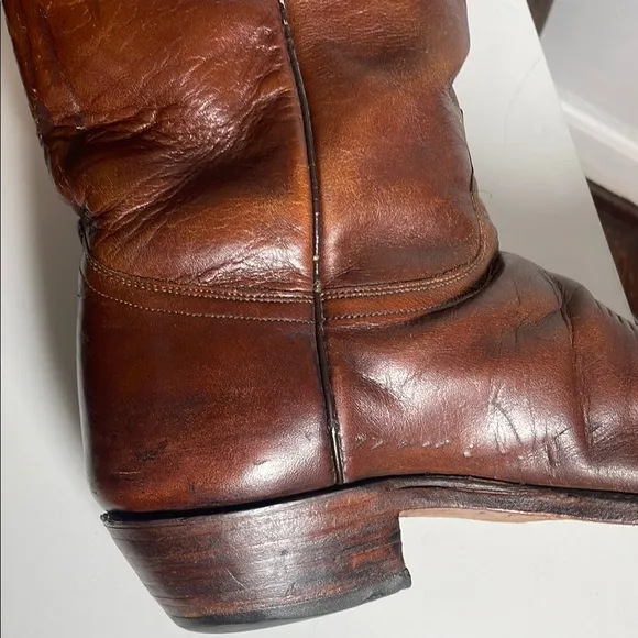 Vintage Brown Leather J Chisolm Boots with Embroidered detail Mens 10.5 D Cowboy