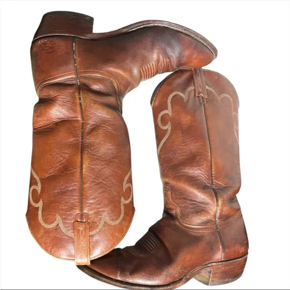 Vintage Brown Leather J Chisolm Boots with Embroidered detail Mens 10.5 D Cowboy
