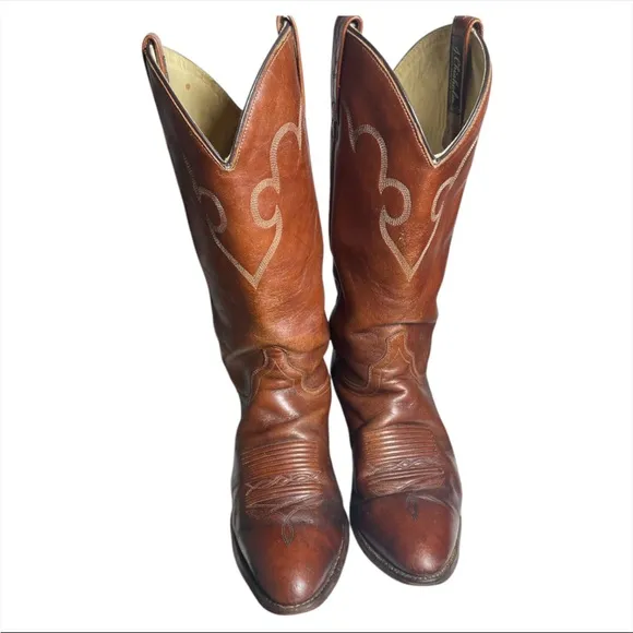 Vintage Brown Leather J Chisolm Boots with Embroidered detail Mens 10.5 D Cowboy