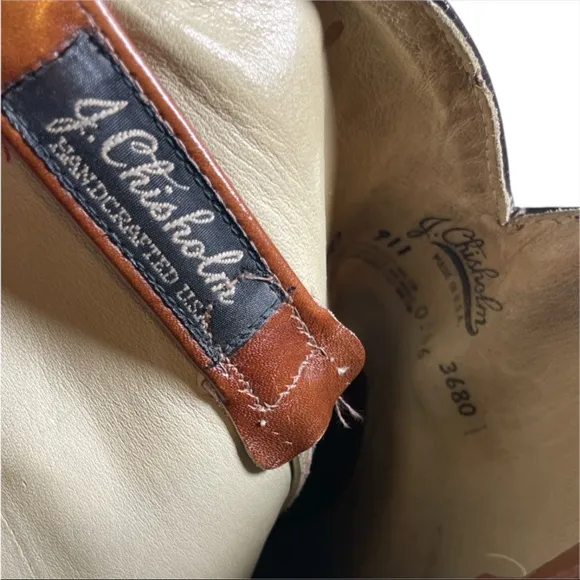 Vintage Brown Leather J Chisolm Boots with Embroidered detail Mens 10.5 D Cowboy