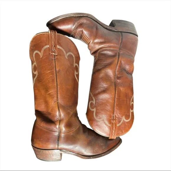 Vintage Brown Leather J Chisolm Boots with Embroidered detail Mens 10.5 D Cowboy