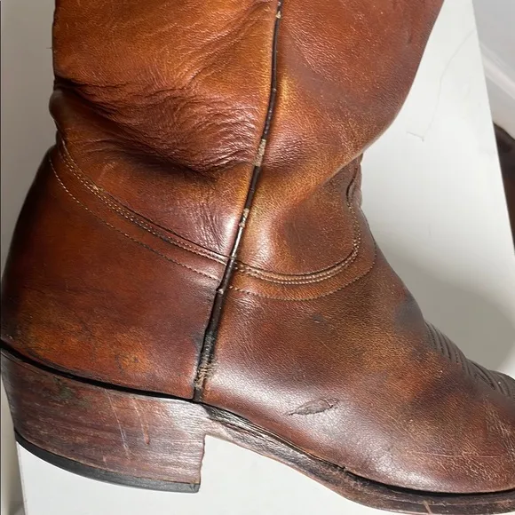 Vintage Brown Leather J Chisolm Boots with Embroidered detail Mens 10.5 D Cowboy