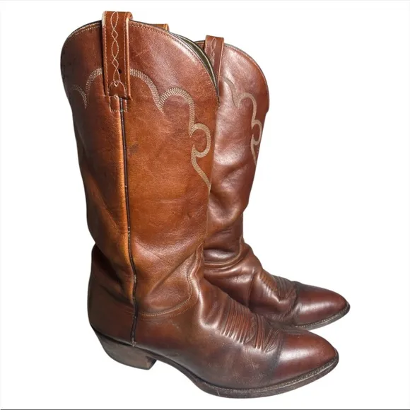Vintage Brown Leather J Chisolm Boots with Embroidered detail Mens 10.5 D Cowboy