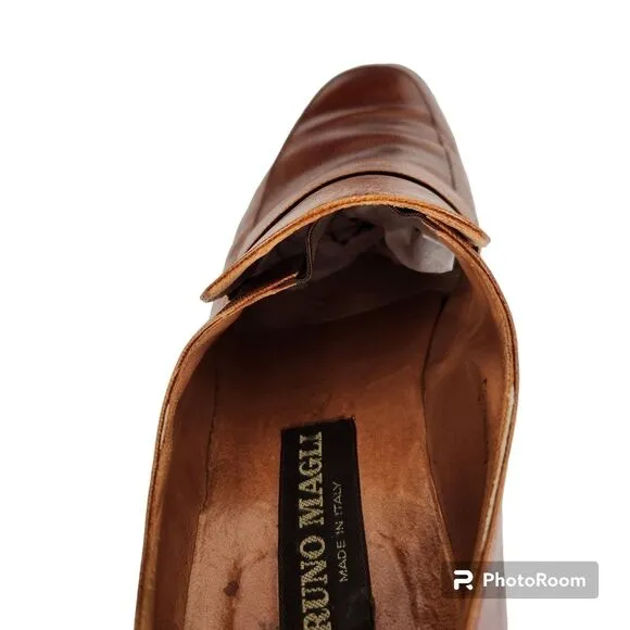 Vintage Bruno Magli Vero Cuoio Mens Brown Leather Loafers Size 8.5