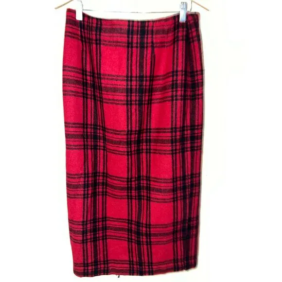 Vintage Cambridge Midi Skirt 12 Petite Wool Wrap Fringe Plaid 12P Schoolgirl MP