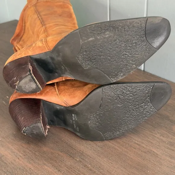 Vintage Dallas Western Cowboy Boots Brown Leather 8M Brazil Boho Festival