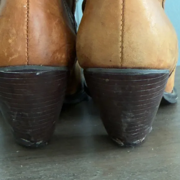 Vintage Dallas Western Cowboy Boots Brown Leather 8M Brazil Boho Festival