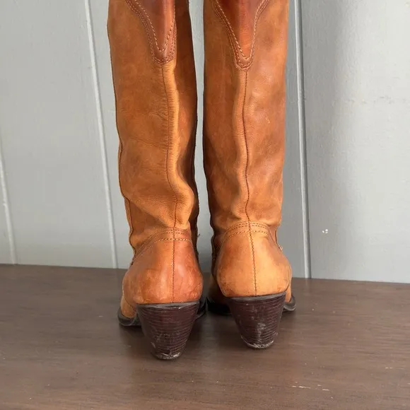 Vintage Dallas Western Cowboy Boots Brown Leather 8M Brazil Boho Festival