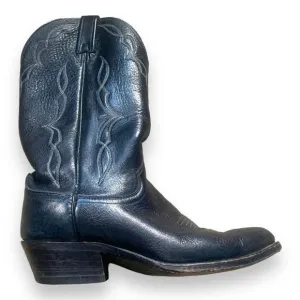 Vintage Dan Post Cowboy Boots Black Leather Unisex White Stitching Western 9
