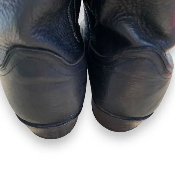 Vintage Dan Post Cowboy Boots Black Leather Unisex White Stitching Western 9