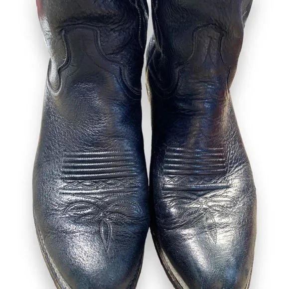 Vintage Dan Post Cowboy Boots Black Leather Unisex White Stitching Western 9
