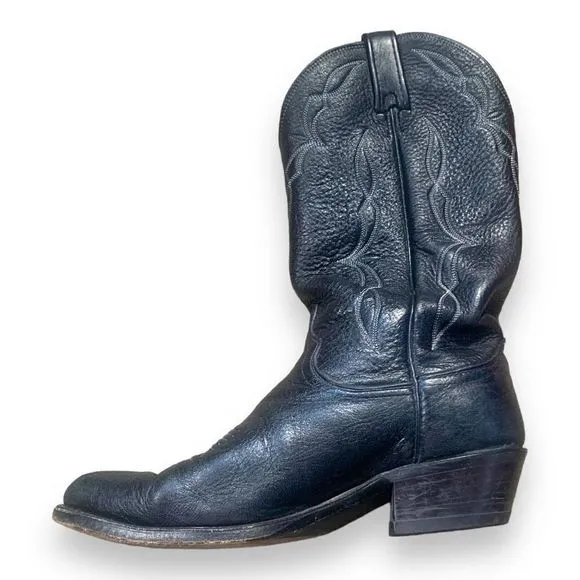 Vintage Dan Post Cowboy Boots Black Leather Unisex White Stitching Western 9