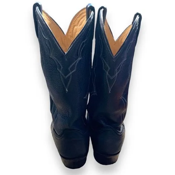 Vintage Dan Post Cowboy Boots Black Leather Unisex White Stitching Western 9