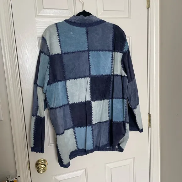 Vintage Denim &amp; Co. blue patchwork suede leather jacket | 1X