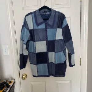 Vintage Denim &amp; Co. blue patchwork suede leather jacket | 1X