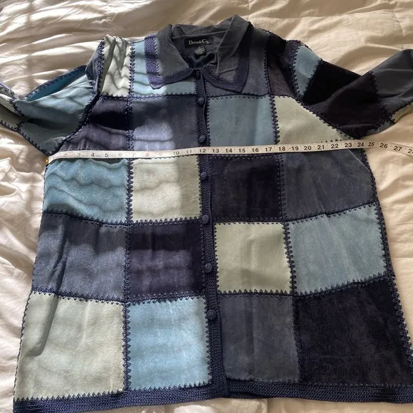 Vintage Denim &amp; Co. blue patchwork suede leather jacket | 1X