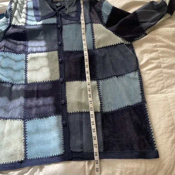 Vintage Denim &amp; Co. blue patchwork suede leather jacket | 1X