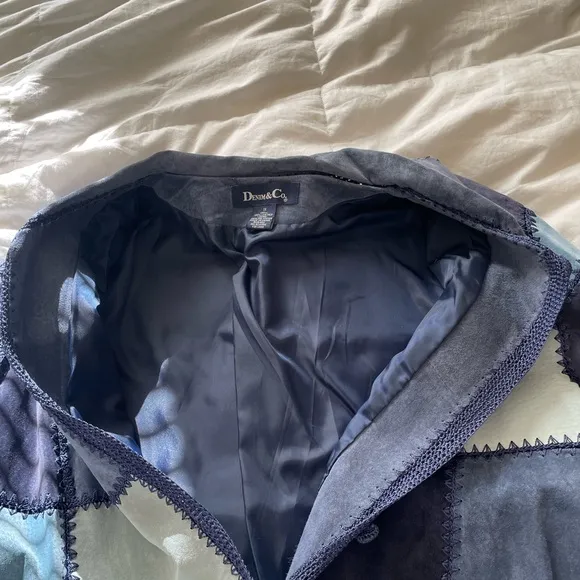 Vintage Denim &amp; Co. blue patchwork suede leather jacket | 1X