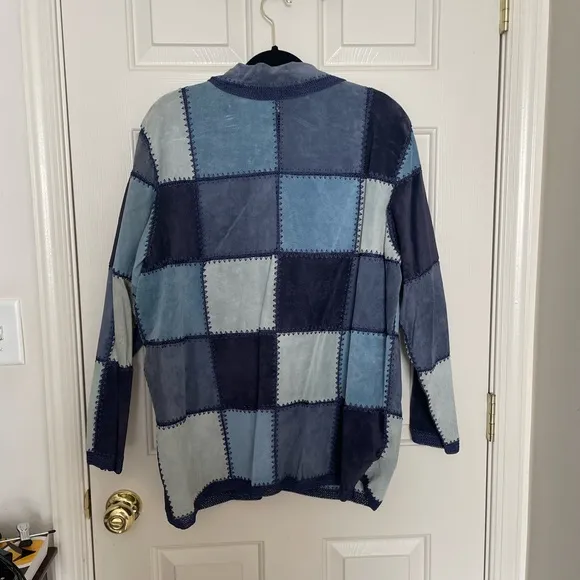 Vintage Denim &amp; Co. blue patchwork suede leather jacket | 1X