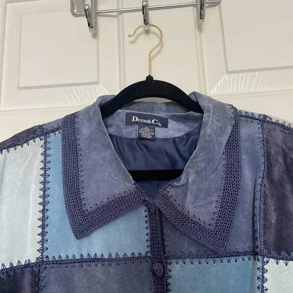 Vintage Denim &amp; Co. blue patchwork suede leather jacket | 1X