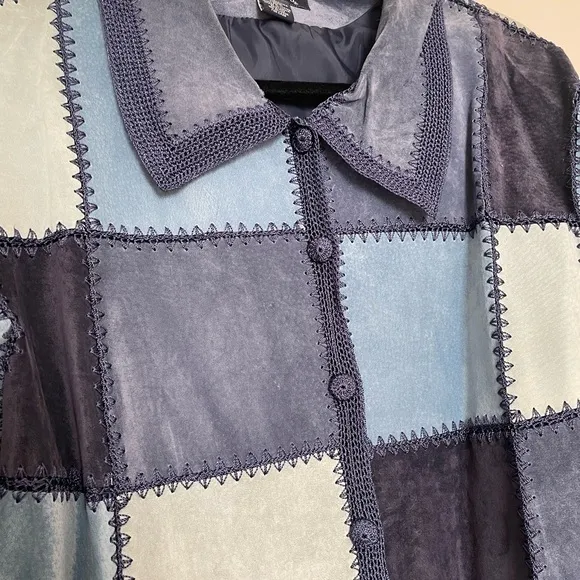 Vintage Denim &amp; Co. blue patchwork suede leather jacket | 1X